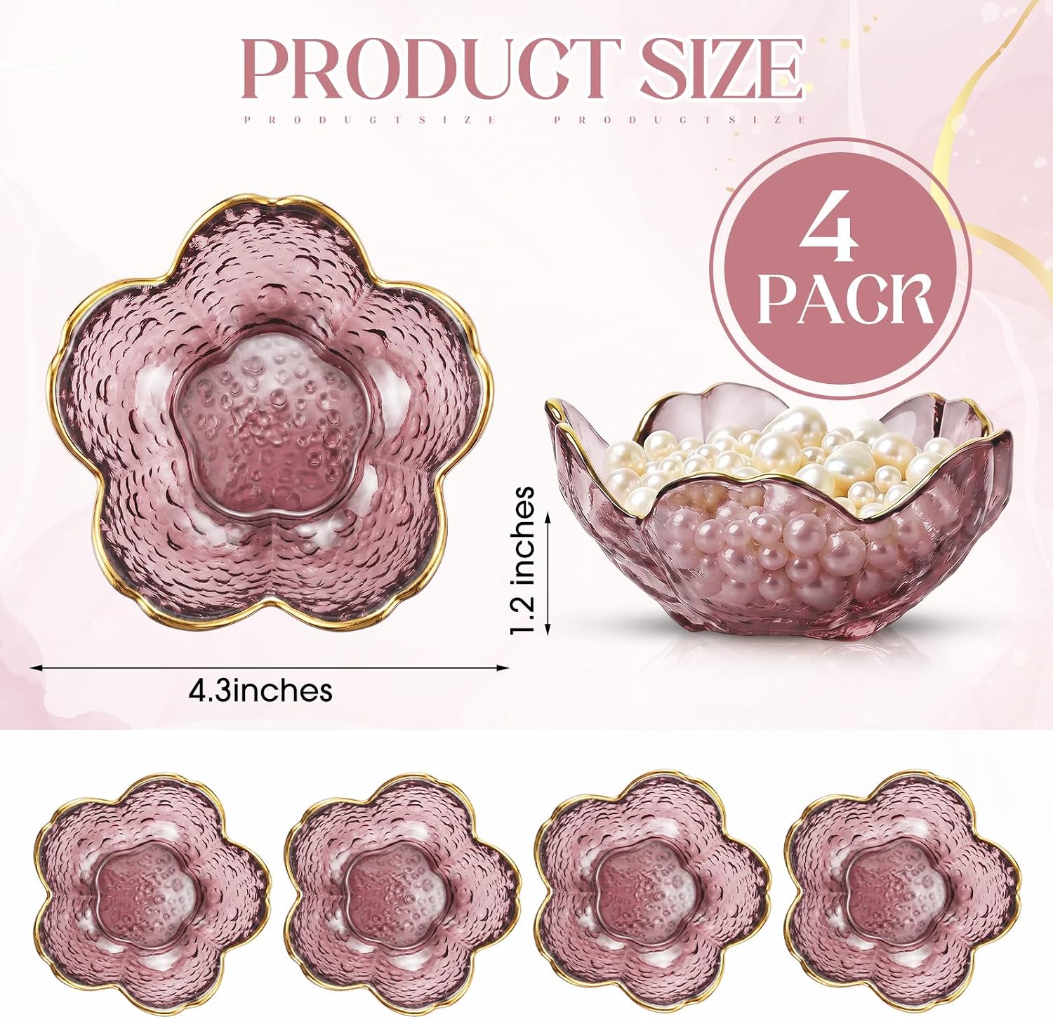 Jewelry Dish Small Flower Ring Holder Trinket Tray for Earrings Key / Purple / Glass / Set of 4