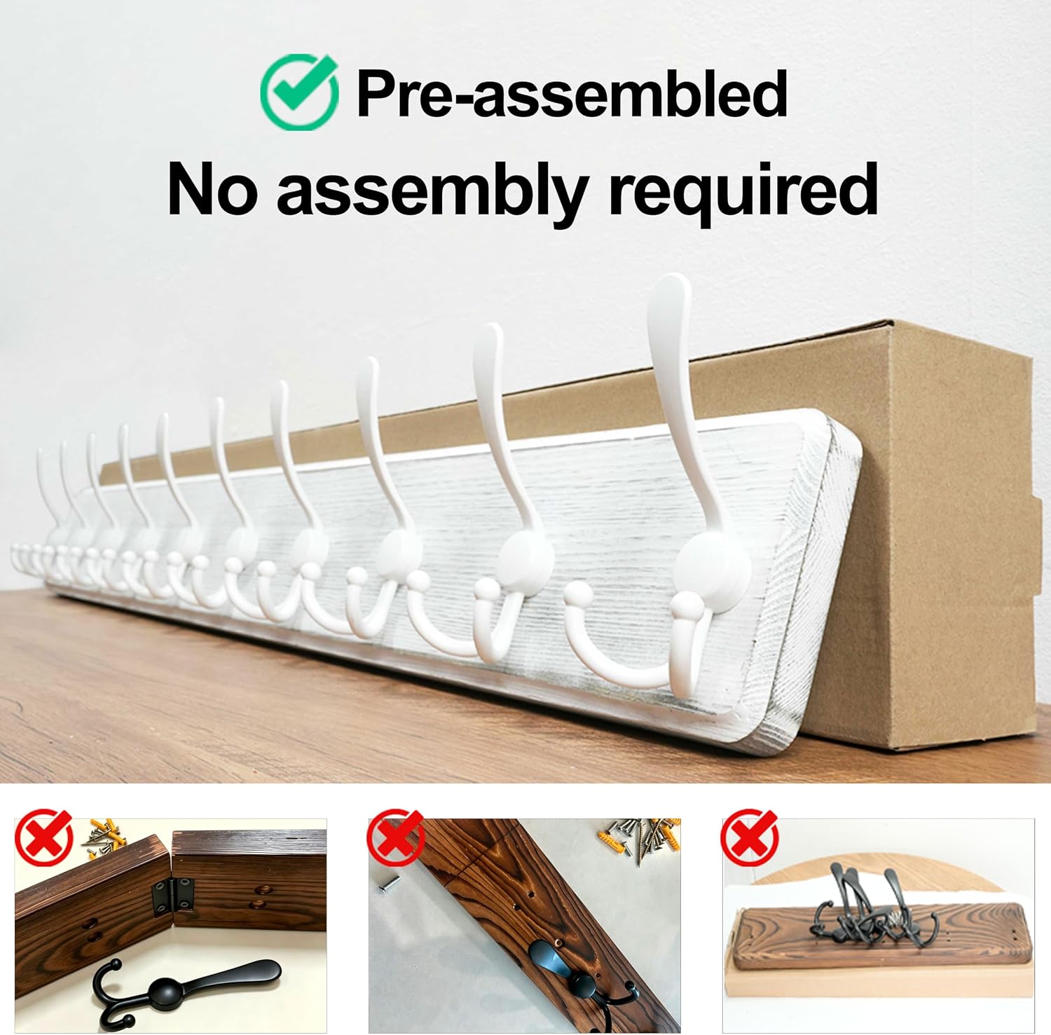 WEBI Coat Rack Wall Mount White,38 9/16" Long Coat Hooks Wall Mounted,Large Wall Coat Hanger,10 Tri Hooks for Hanging