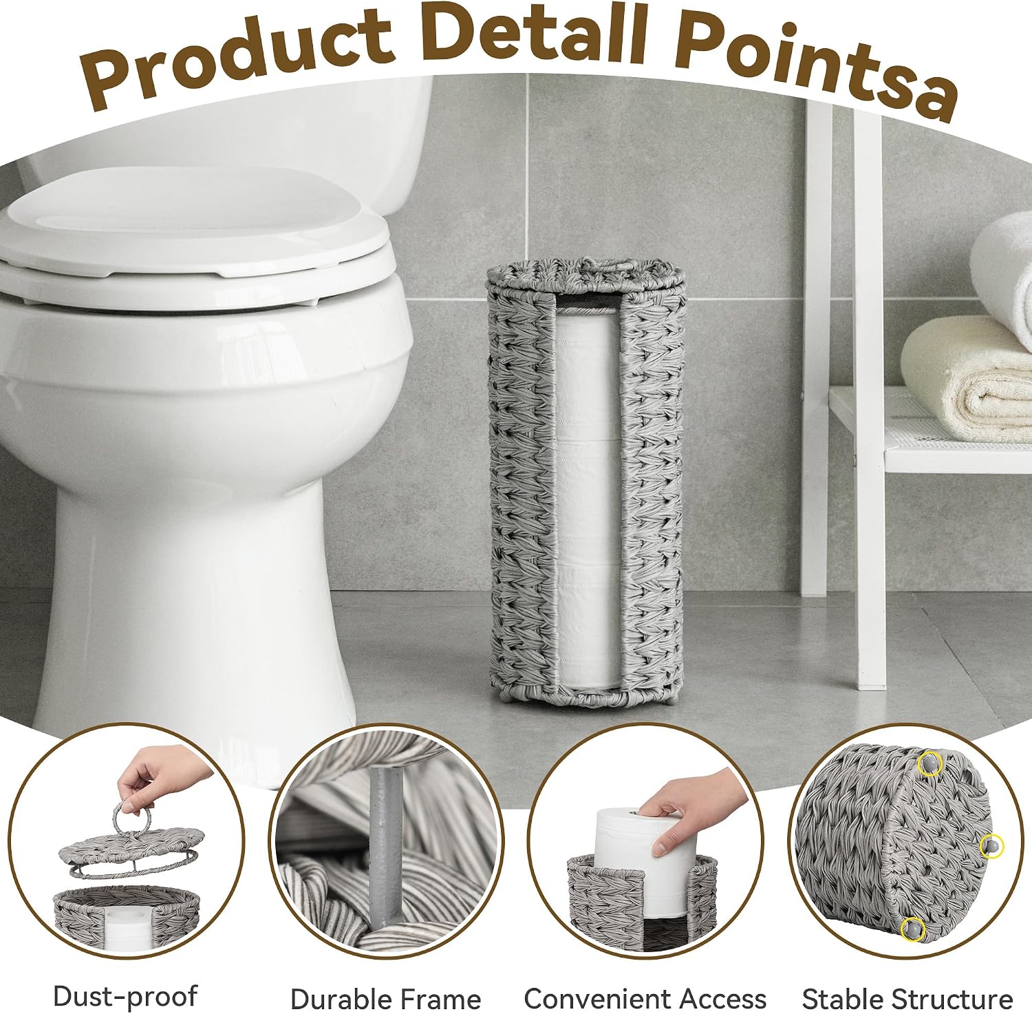 GRANNY SAYS Toilet Paper Storage with Lid, Wicker Toilet Paper Holder | Toilet Paper Holder Stand with Storage, Woven