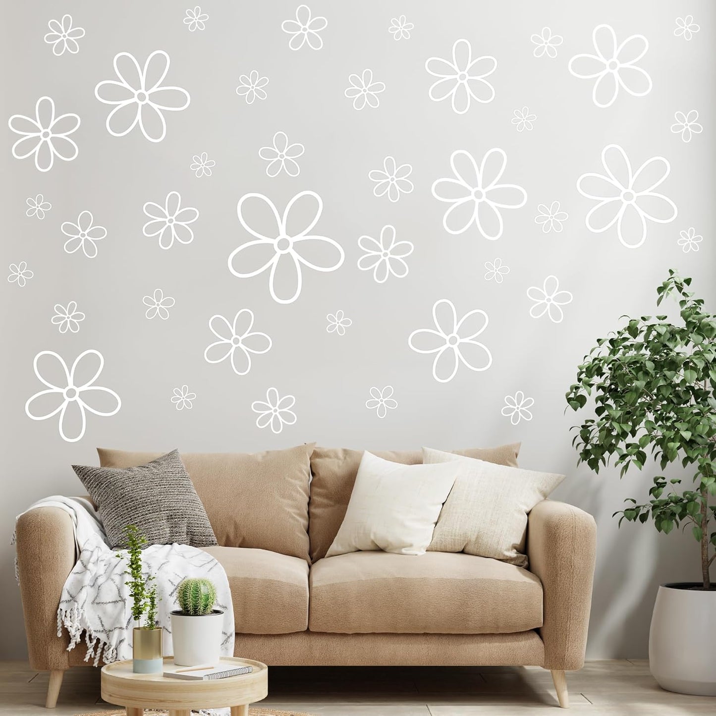 Daisy Wall Sticker in Total Vinyl Flower Art Aesthetic Transparent Vinyl Peel / White / Set of 44
