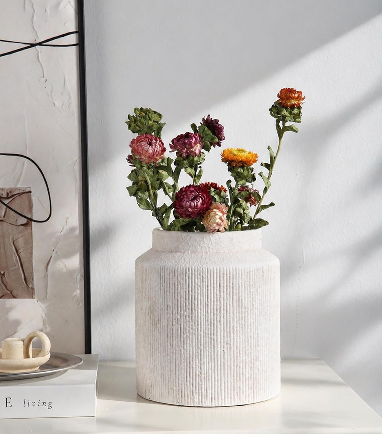 Rustic Vases / in Vase Ceramic Flowers Vase Wide Mouth Vase Farmhouse Decorative / White / 7 Inch