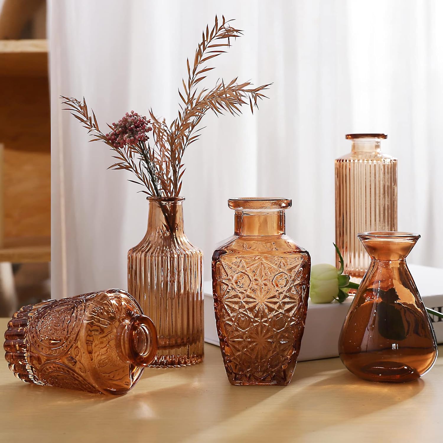 Amber Glass Bud Vases / Brown 20 / Set of 20