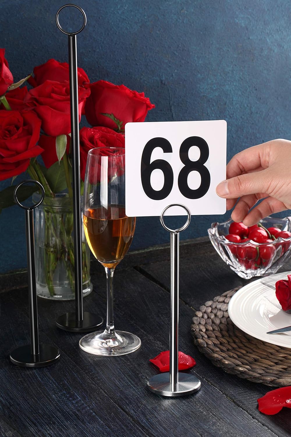 New Star Foodservice Ring-Clip Table Number Holder / Place Card Stand, 18 Inch, Black Finish, Set of 12