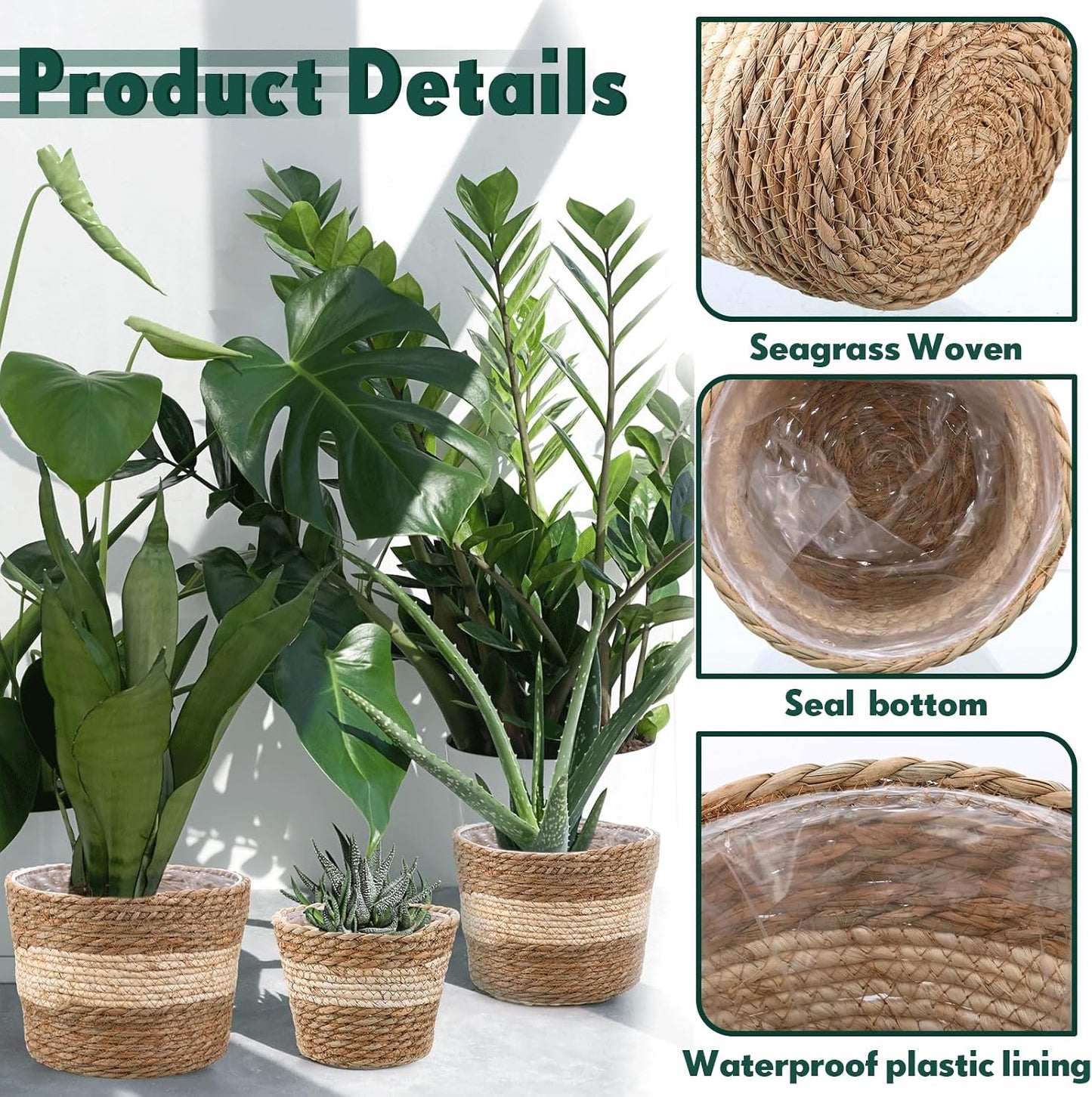 Seagrass Planter Basket Flower Pots Cover Plant Baskets Hand Woven Plant Basket / Novel / Set of 6