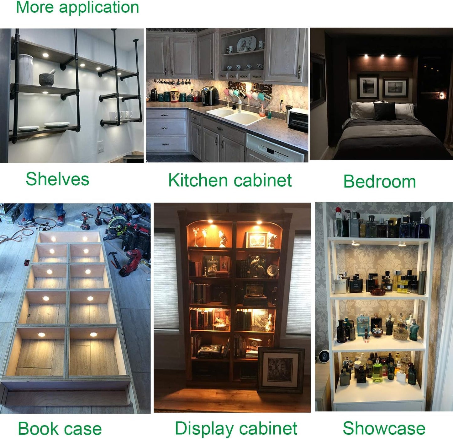 AIBOO LED Under Cabinet Lighting Kit 4 Packs of 12V Puck Lights with RF Dimmable Wireless RF Remote Control for Kitchen
