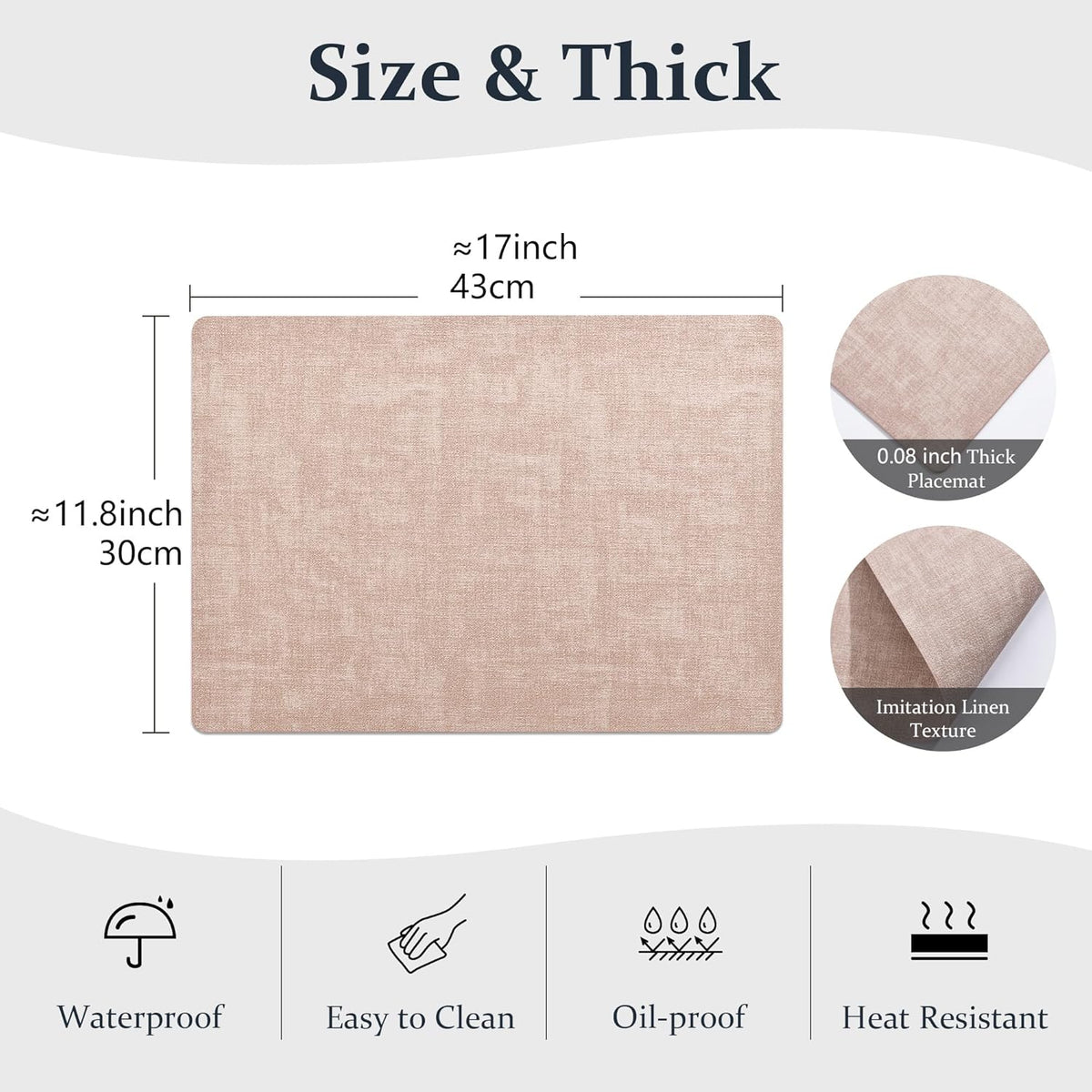 FROMHEART Faux Leather PU Placemats Set of 6 (Pink,11.8" x 17") | Waterproof,Heat/Oil Stain-Resistant Table