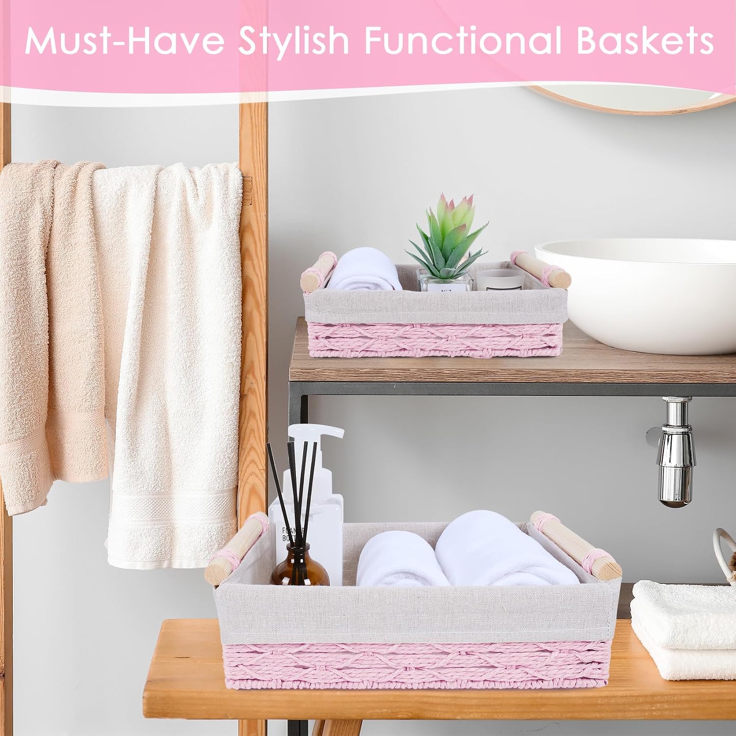 Wicker Storage Basket / Pink