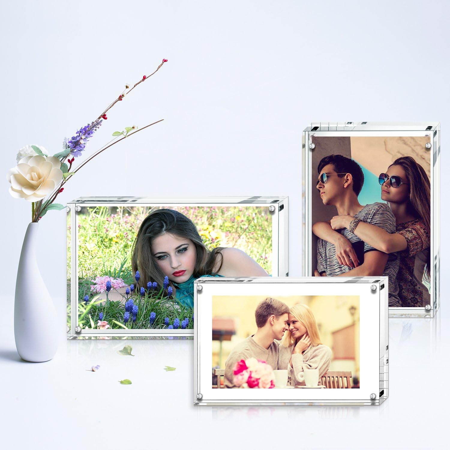 AMEITECH Acrylic Photo Frames 6x8'', Magnetic Acrylic Block Picture Frame, Desktop Frameless Photograph Display (2