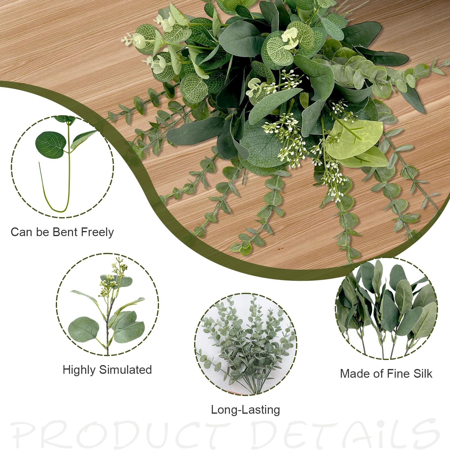 4 Kinds Mixed Artificial Dollar Eucalyptus Greenery Branches / Silver / Set of 30