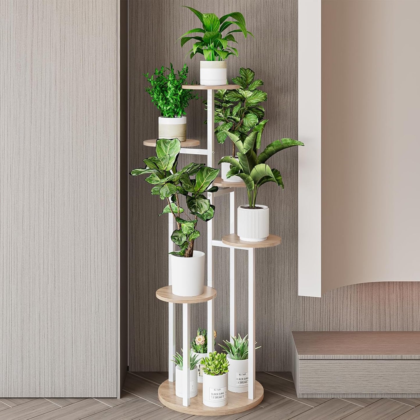INGIORDAR 6 Tier Plant Stand Indoor Corner Tiered Holder Shelf Display Rack | Multiple Plants with MDF Top Board Metal