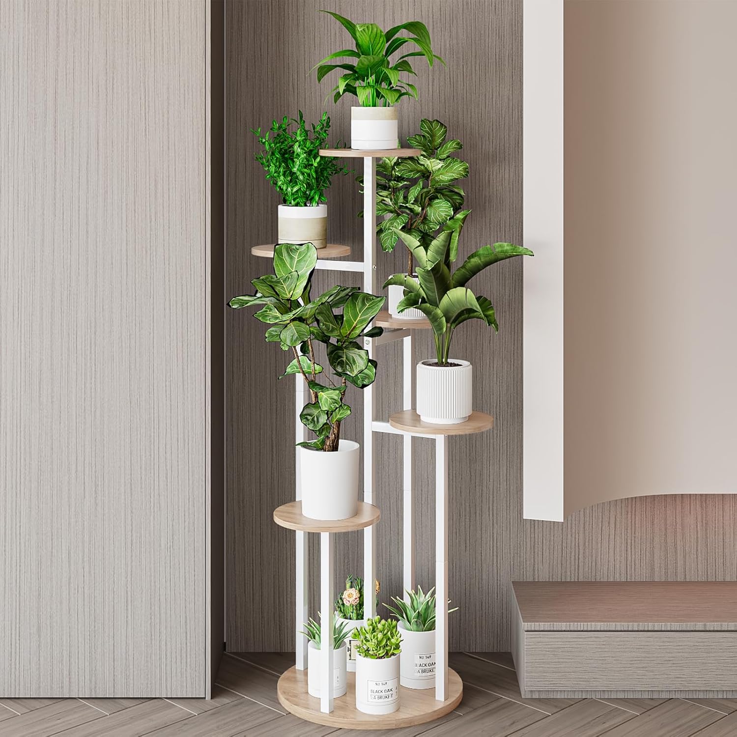 INGIORDAR 6 Tier Plant Stand Indoor Corner Tiered Holder Shelf Display Rack | Multiple Plants with MDF Top Board Metal