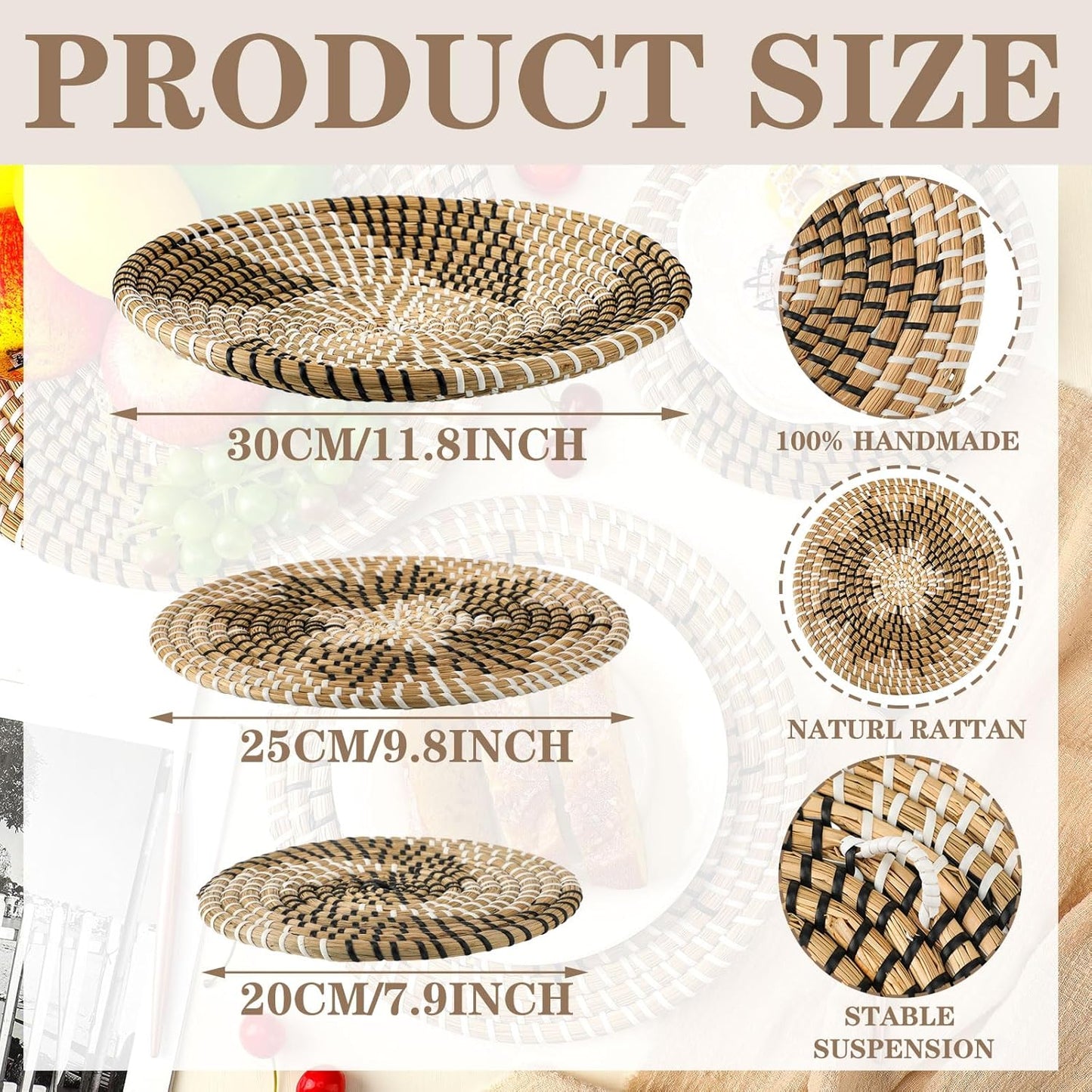 Boho Wall Basket Decor Decorative Bulrush Woven Basket Wall Decor Art Farmhouse / Classic / Set of 3