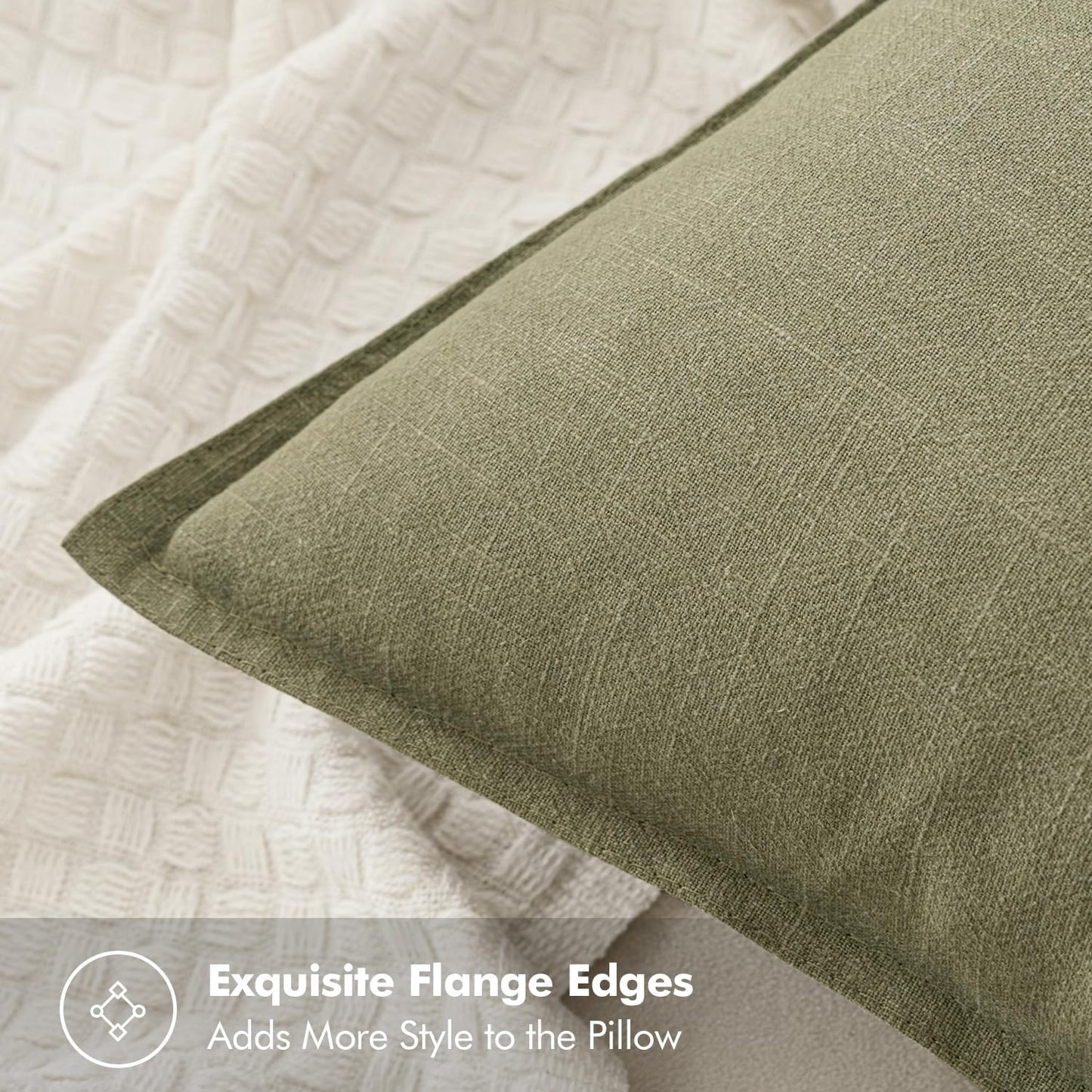 Decorative Linen Pillow Covers ​Boho Farmhouse​ ​Neutral / 20 x 20 / Light Olive Green / Set of 2