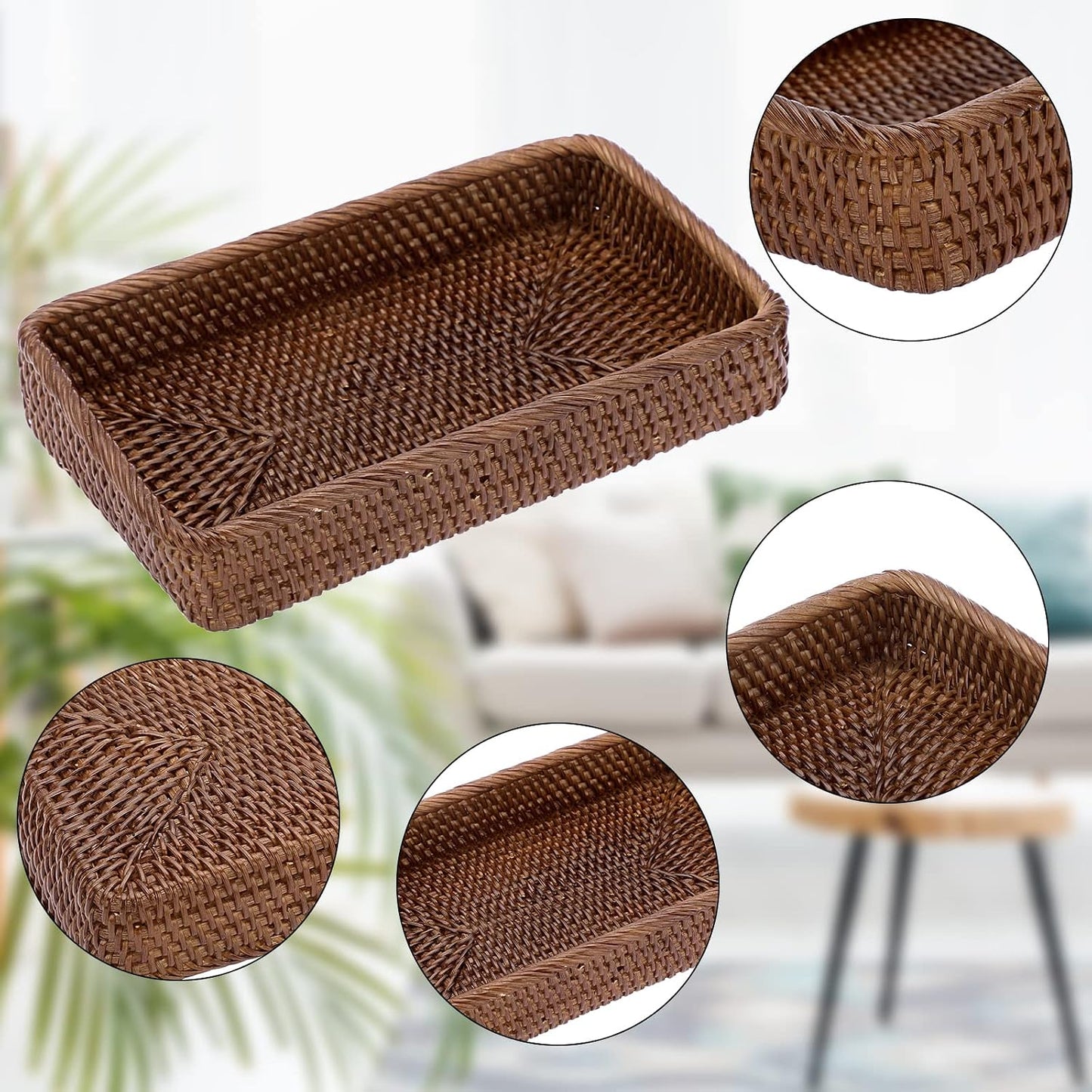 Rattan Bathroom Vanity Tray / Brown / 10 x 6.1 x 1.8