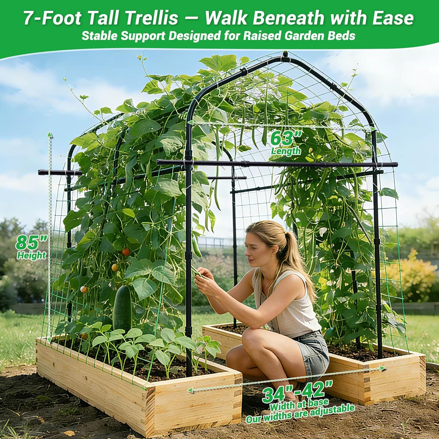 7FT Garden Trellis for Climbing Plants Outdoor, Metal Arch Trellises | Heavy Duty Large Cucumber Trellis for Raised