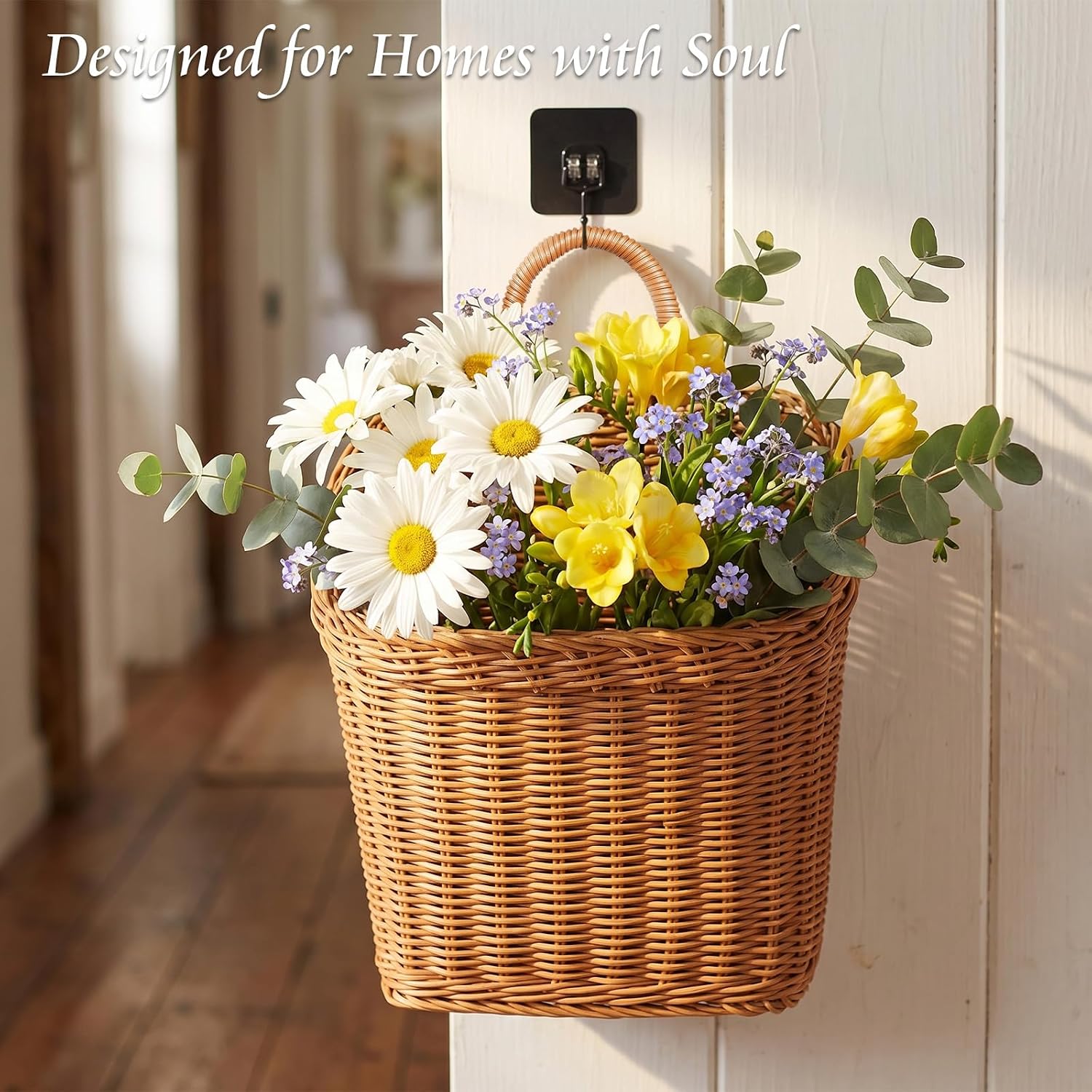 Handmade Woven Hanging Waterproof Plastic Rattan Wicker Basket / Set of 2