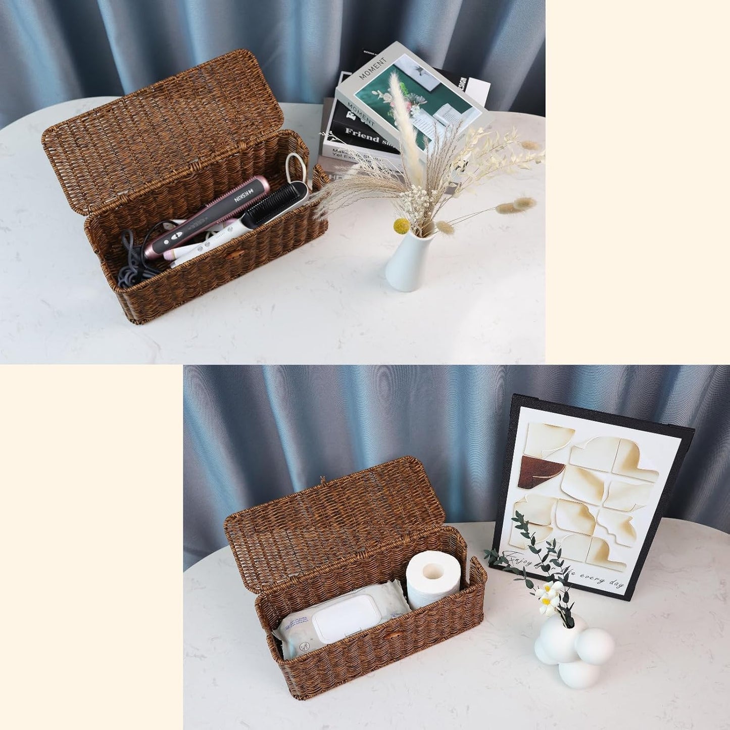 Handmade Cord Organizer for Desk Cord Hider Outlet Covers for Power Strip TV PC / Brown / Set