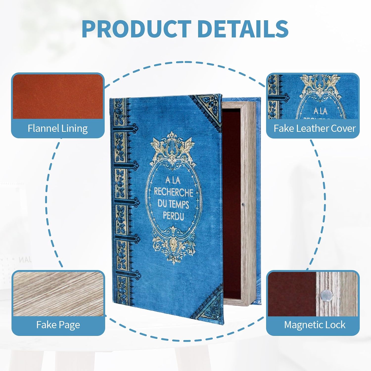 Book Box Decorative Storage Box Faux Wood / Literary Works - Blue