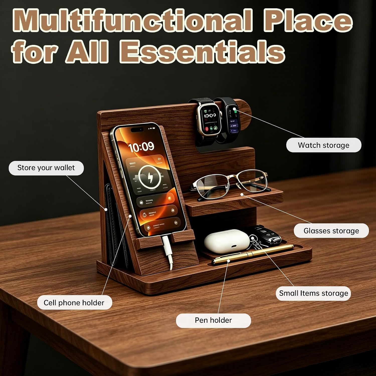 Gifts for Men Wood Phone Docking Station Birthday Gift for Men Valentines Day Gifts Father Gift for Him Boyfriend