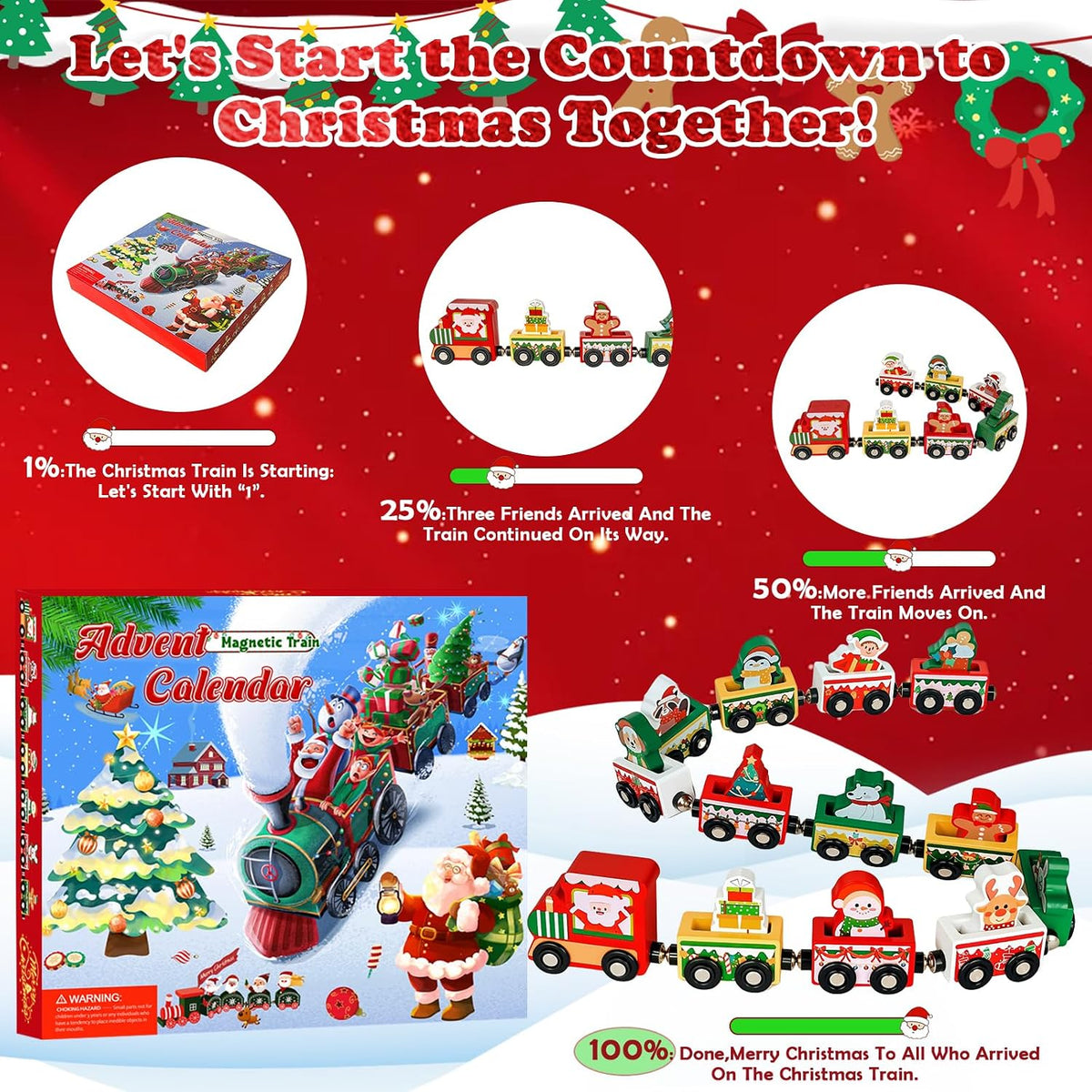 Advent Calendar 2026 Magnetic Wooden Animal Train for Kids,24 Day Christmas Advent Calendar Surprise Train,Montessori