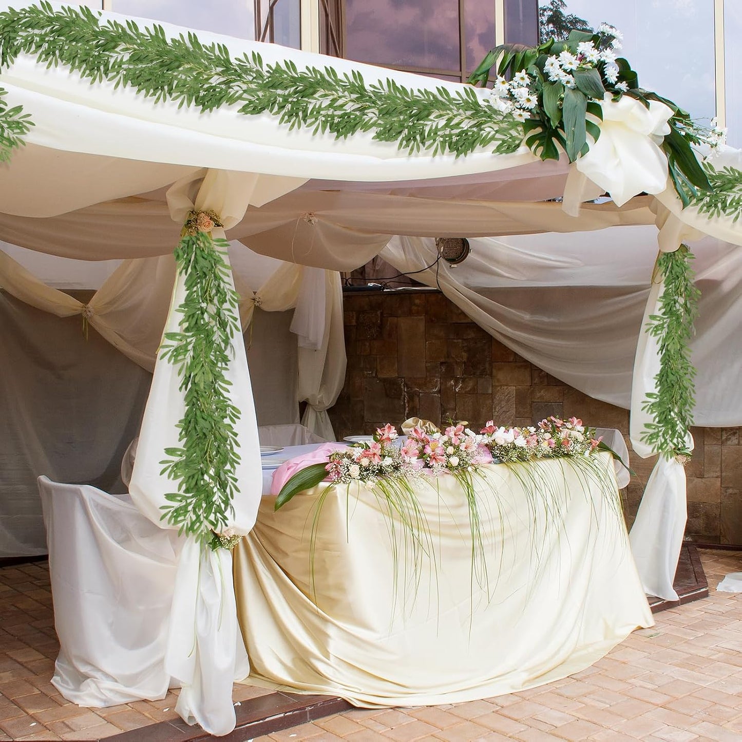 Artificial Olive Leaves Garlands Fake Hanging Silk Willow Leave / Olive Green / 6.2 Inch / Set of 2