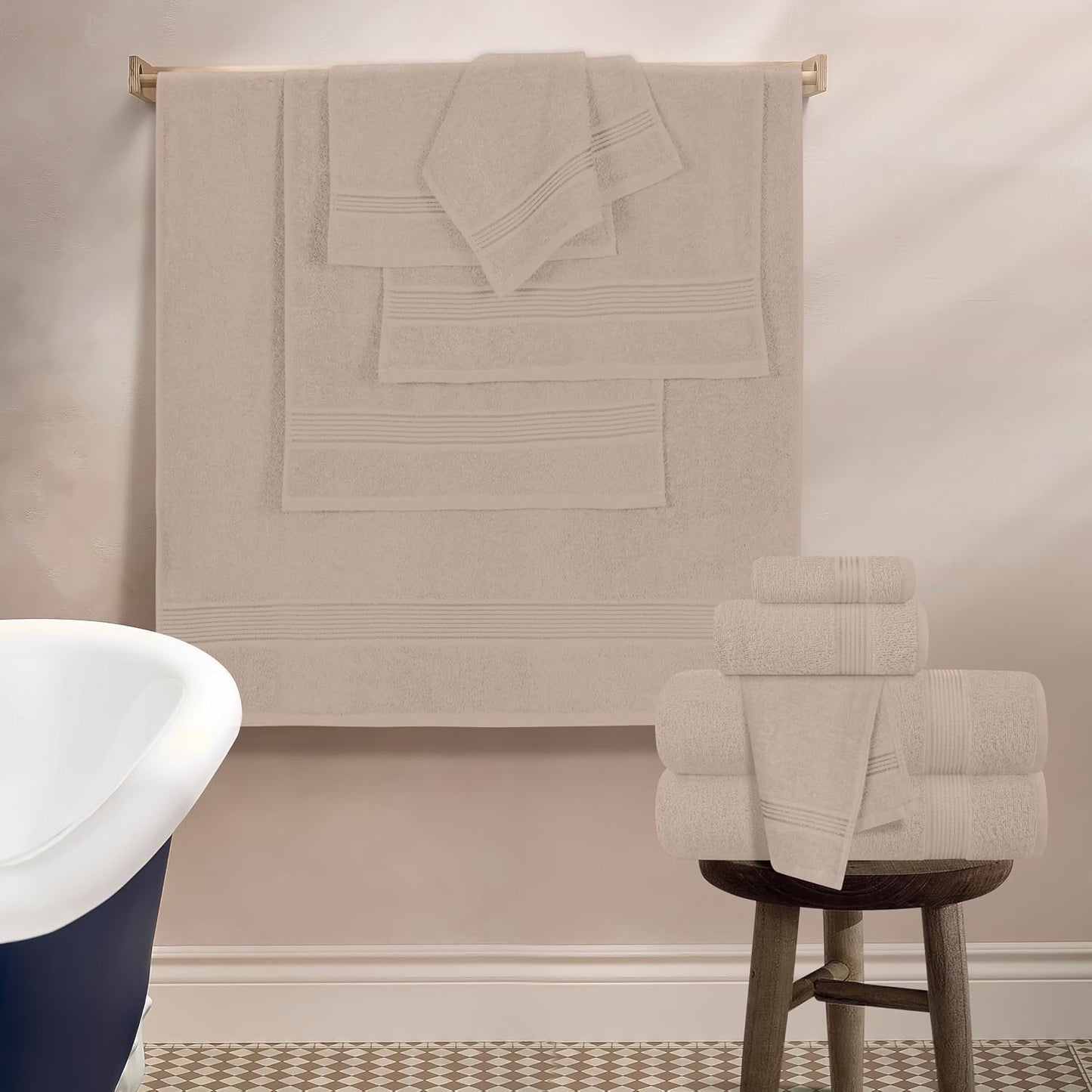 100% Cotton Towel Set, Contains 6 Soft Bath Towel, 6 Hand Towels, 12 Wash Cloths - Compact Absorbent Lightweight &