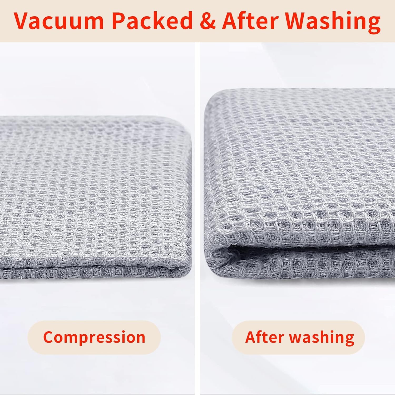 Homaxy 100% Cotton Waffle Weave Kitchen Dish Towels 8-Pack, Light Gray | 13 x 28 Inches, Ultra Soft Absorbent Dish