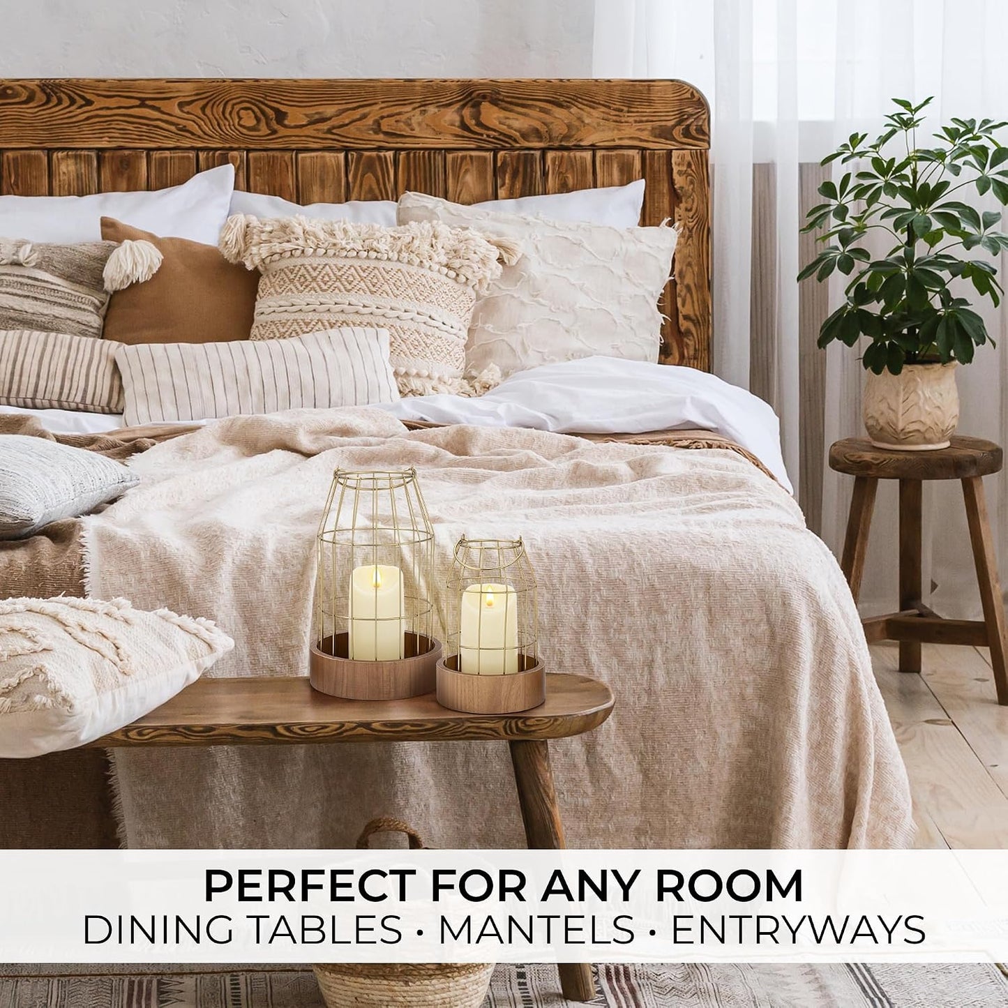 Rustic Farmhouse Lantern Decor Set of 2 - Stylish Decorative Lanterns | Modern Indoor/outdoor Coffee Table Decor for