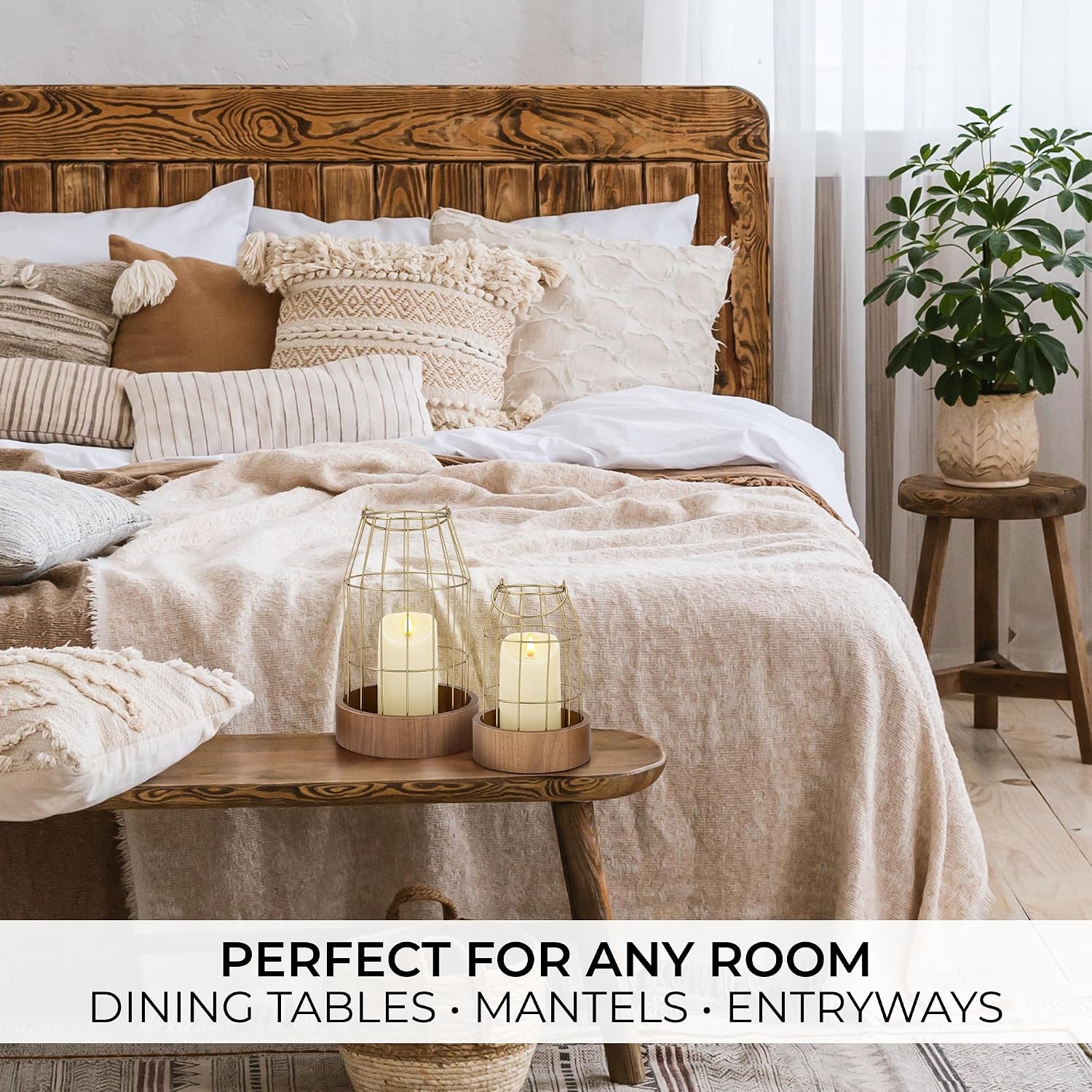 Rustic Farmhouse Lantern Decor Set of 2 - Stylish Decorative Lanterns | Modern Indoor/outdoor Coffee Table Decor for