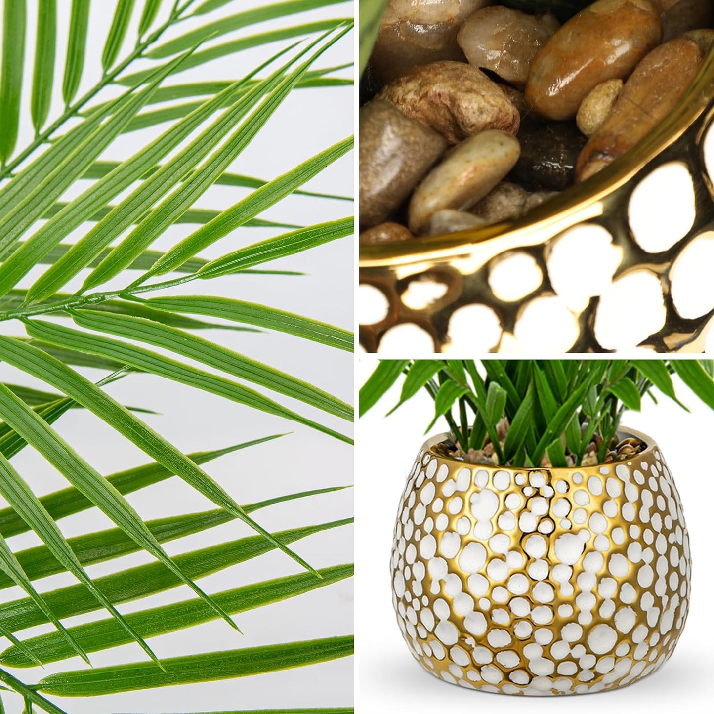 Realistic Tropical Artificial Plants Indoor / 15'' Tall White and Gold