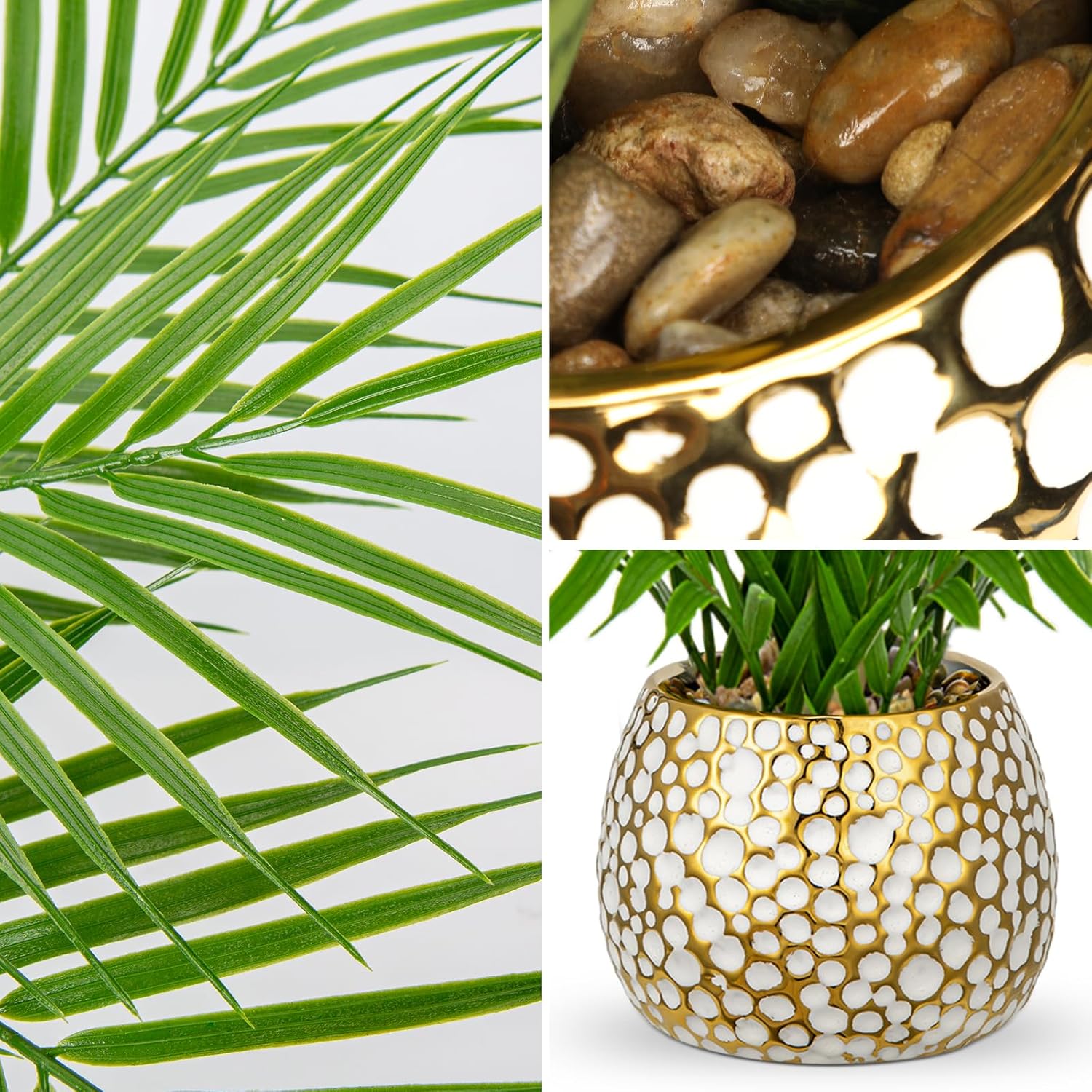 Realistic Tropical Artificial Plants Indoor / 15'' Tall White and Gold