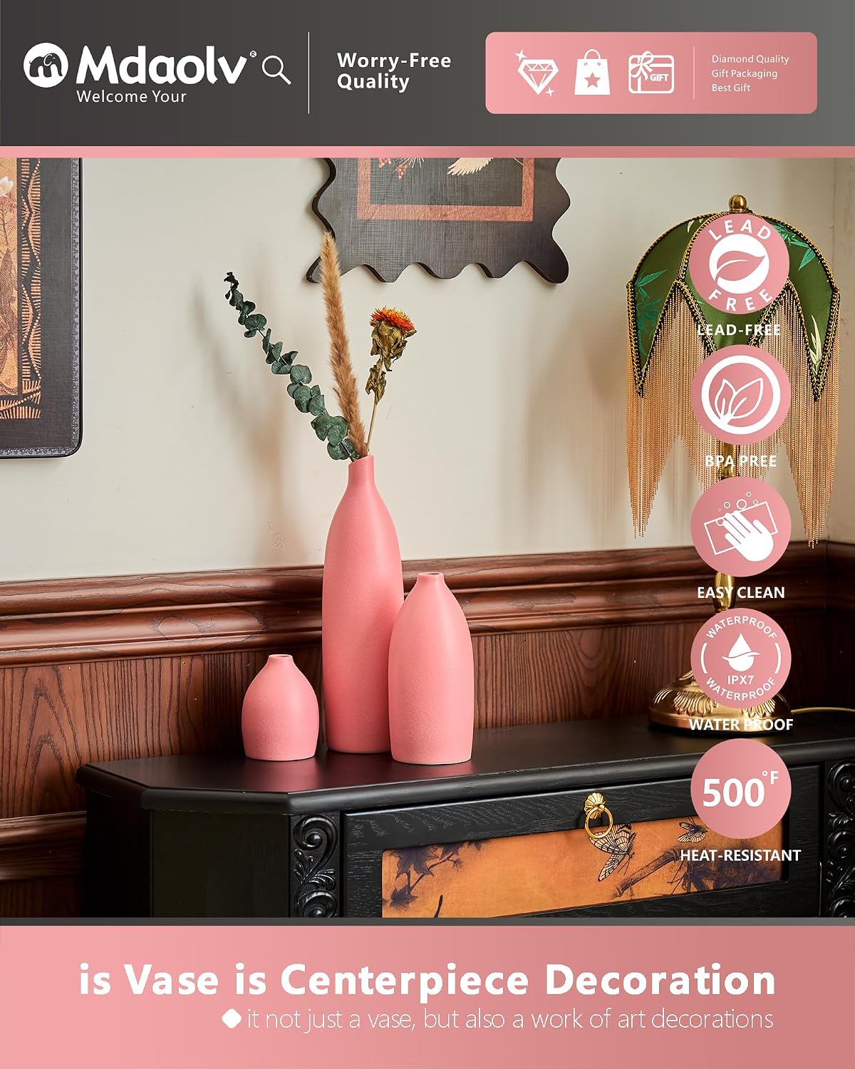 Modern Boho Aesthetic Bud Ceramic Vases Home Decor / Pink / Set of 3