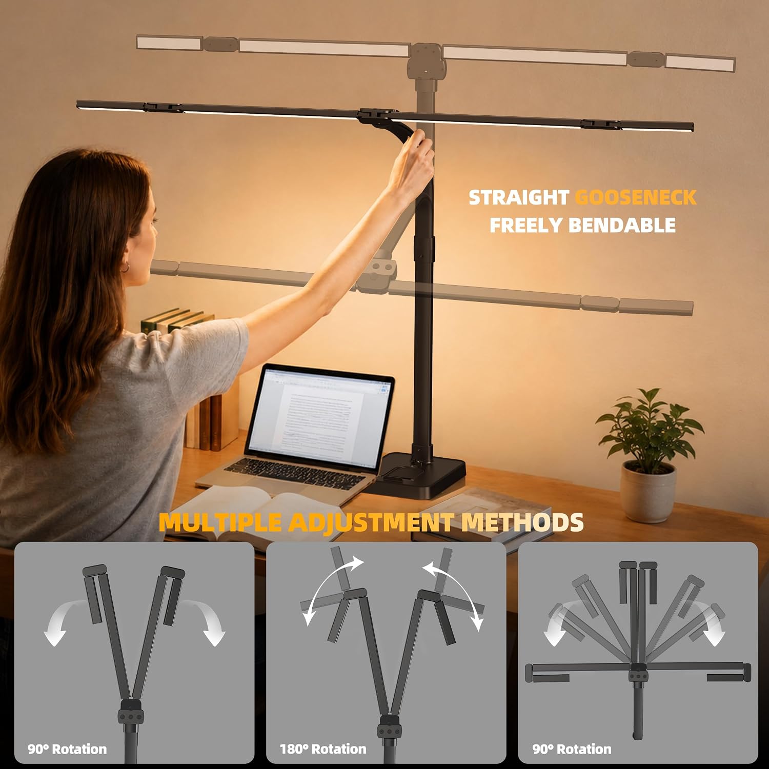 LED Desk Lamp for Home Office, Eye-Caring Desk Light with Remote,Adjustable Flexible Gooseneck,Adjustable Gooseneck