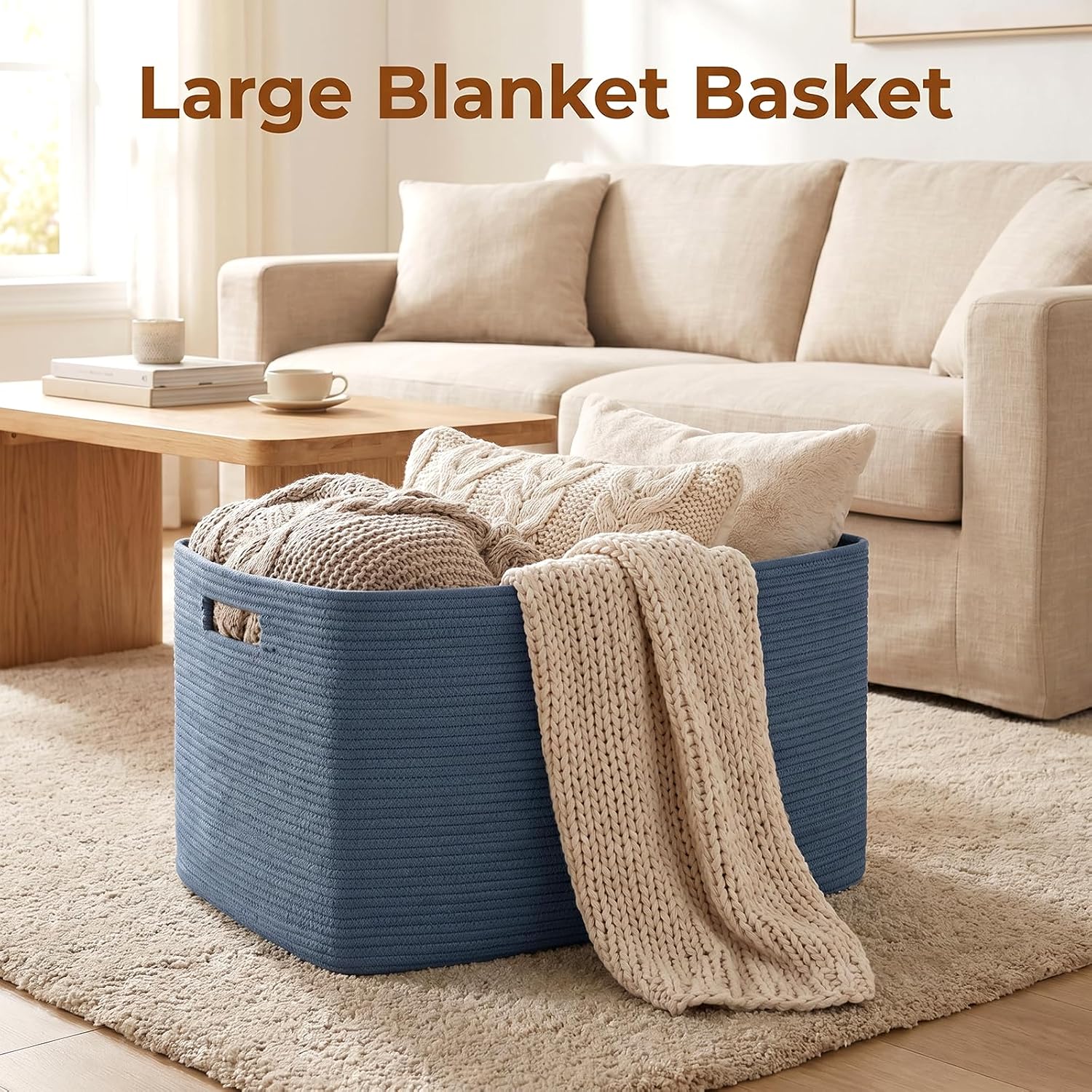 Woven Storage Basket / Blue / 22 x 17 x 12