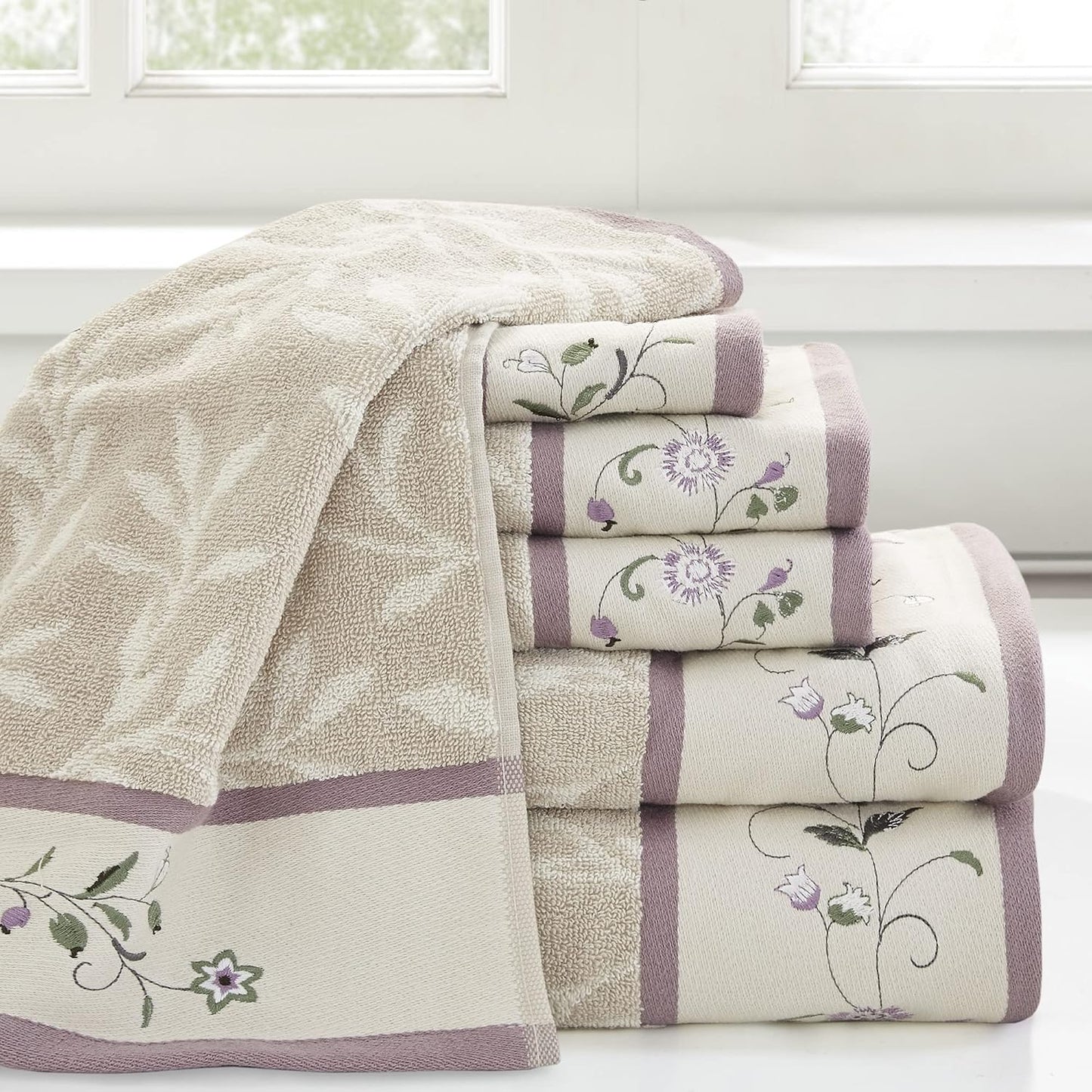 Madison Park Serene 100% Cotton Bath Towel Set Luxurious Floral Decorative Towels for Bathroom Embroidered Cotton