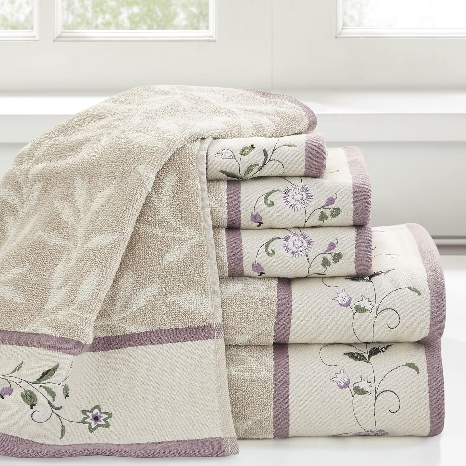 Madison Park Serene 100% Cotton Bath Towel Set Luxurious Floral Decorative Towels for Bathroom Embroidered Cotton