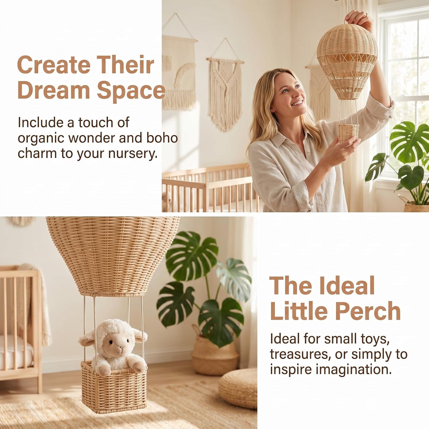 Rattan Woven Hot Air Balloon Decor Delicate Kids Room Rattan Craft / Natural