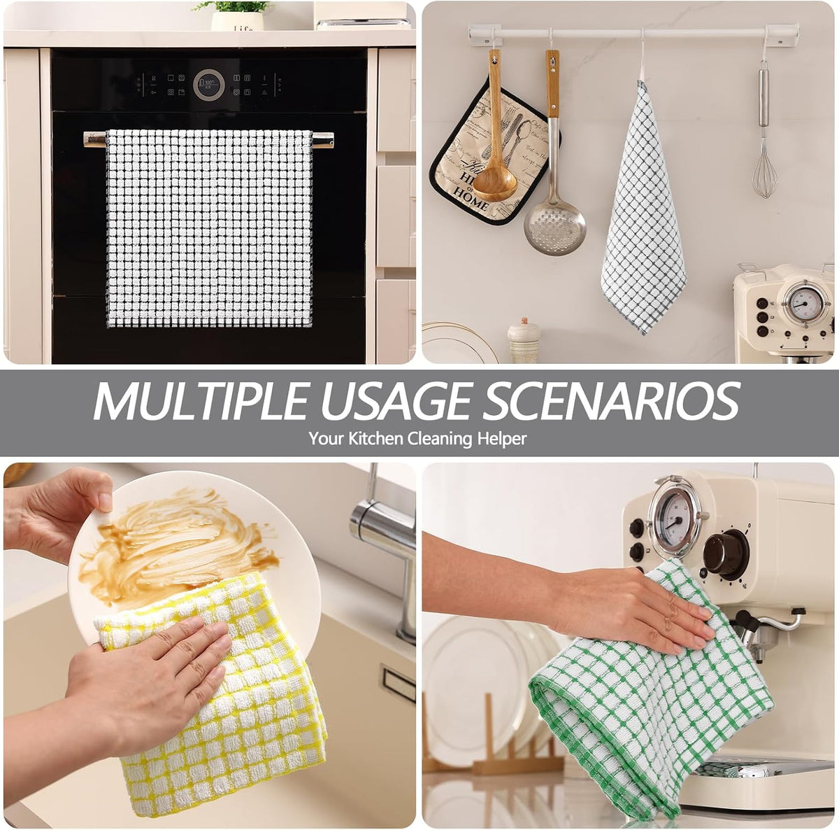 Homaxy Kitchen Towels and Dishcloths Set (16”x 25” and 12”x 12”, 16 Pack) | Cotton Terry Kitchen Dish Towels, Super