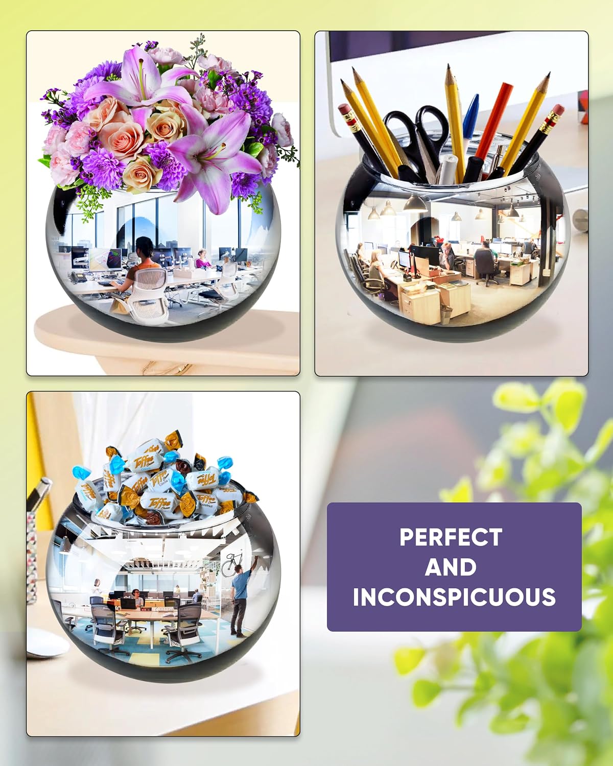 TidyFriend Convex Mirror Vase Cubicle Decorations / 4.5 Inches / Silver
