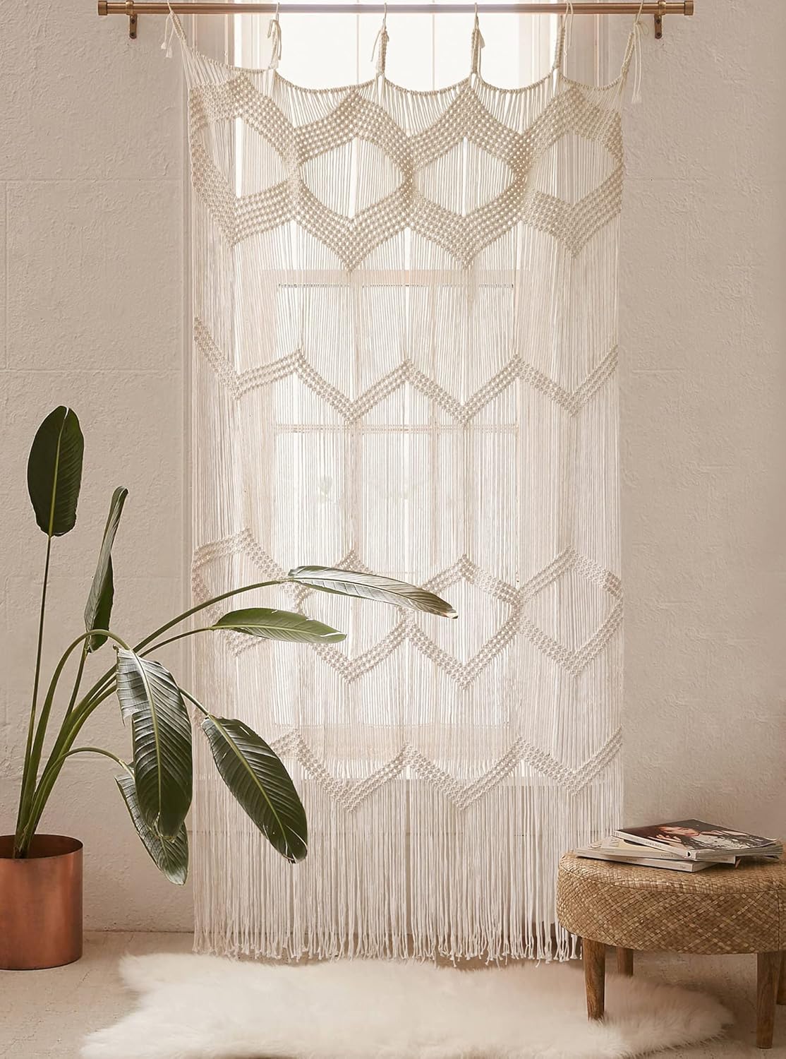 Macrame Curtain Window Macrame Room Divider Doorway Curtain Boho Macrame Wall Hanging Living / Beige