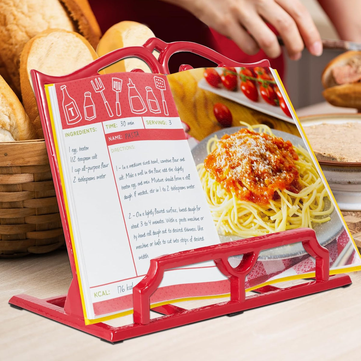 JOGREFUL Cast Iron Cookbook Stand, Kitchen Recipe Holder Love Heart Red | Heavy-Duty Book Vintage Holder, Reading Rest