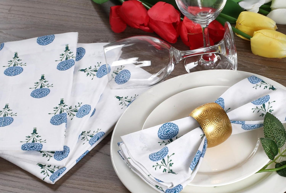Bedding Craft Printed Dinner Napkins Set of 12 – 18x18 Mushroom Design with 1" Fold – Durable Stylish Fabric Napkins