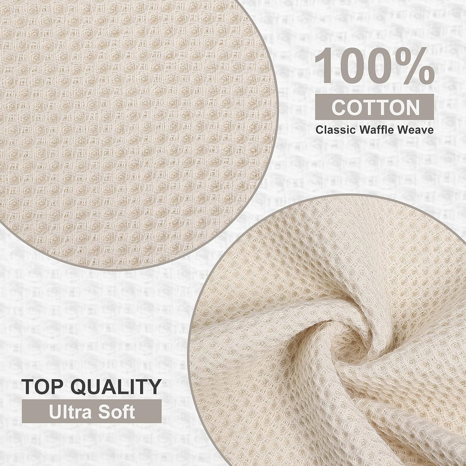 Kitinjoy 100% Cotton Waffle 12-Pack Kitchen Towels, 12" x 12", Beige | Ultra Absorbent, Super Soft, lightweight, Quick