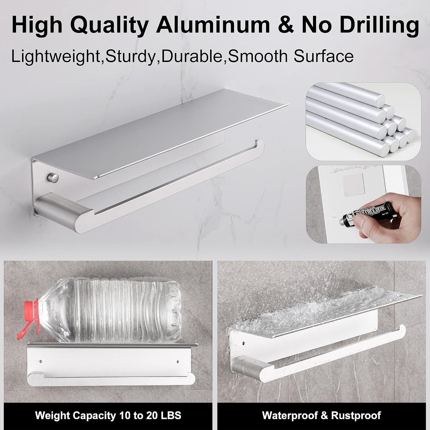 DUFU Paper Towel Holder Wall Mount for Kitchen, Silver | Self-Adhesive,Paper Towel Holder With Shelf for Bathroom