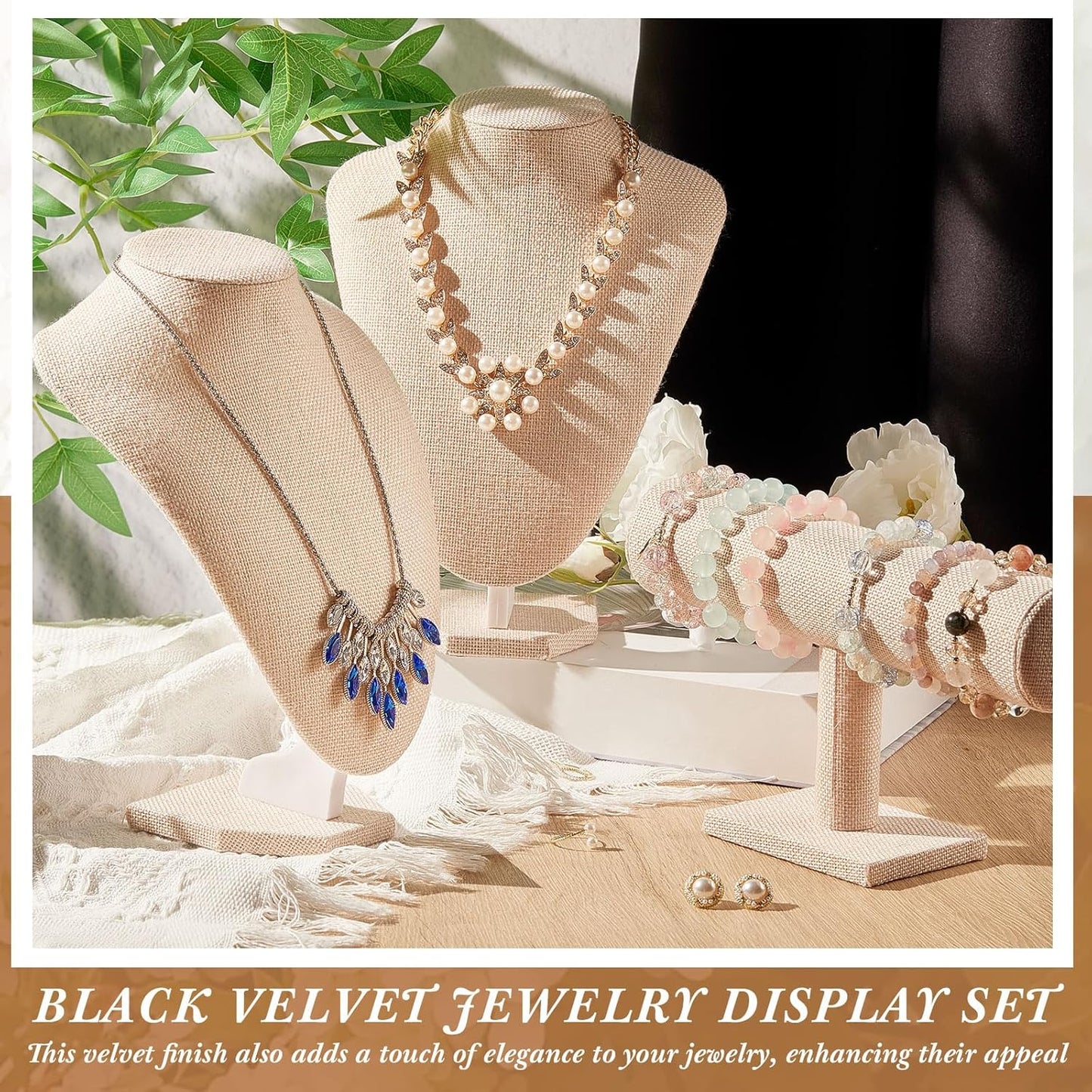 Jewelry Display Set Necklace Display Stand T Bar Bracelet Holder Jewelry / Linen / Flax / Set of 6