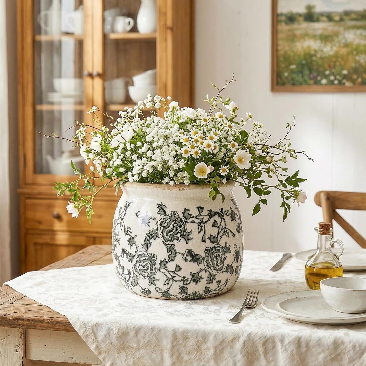 Vintage Ceramic Planter / Grey-round