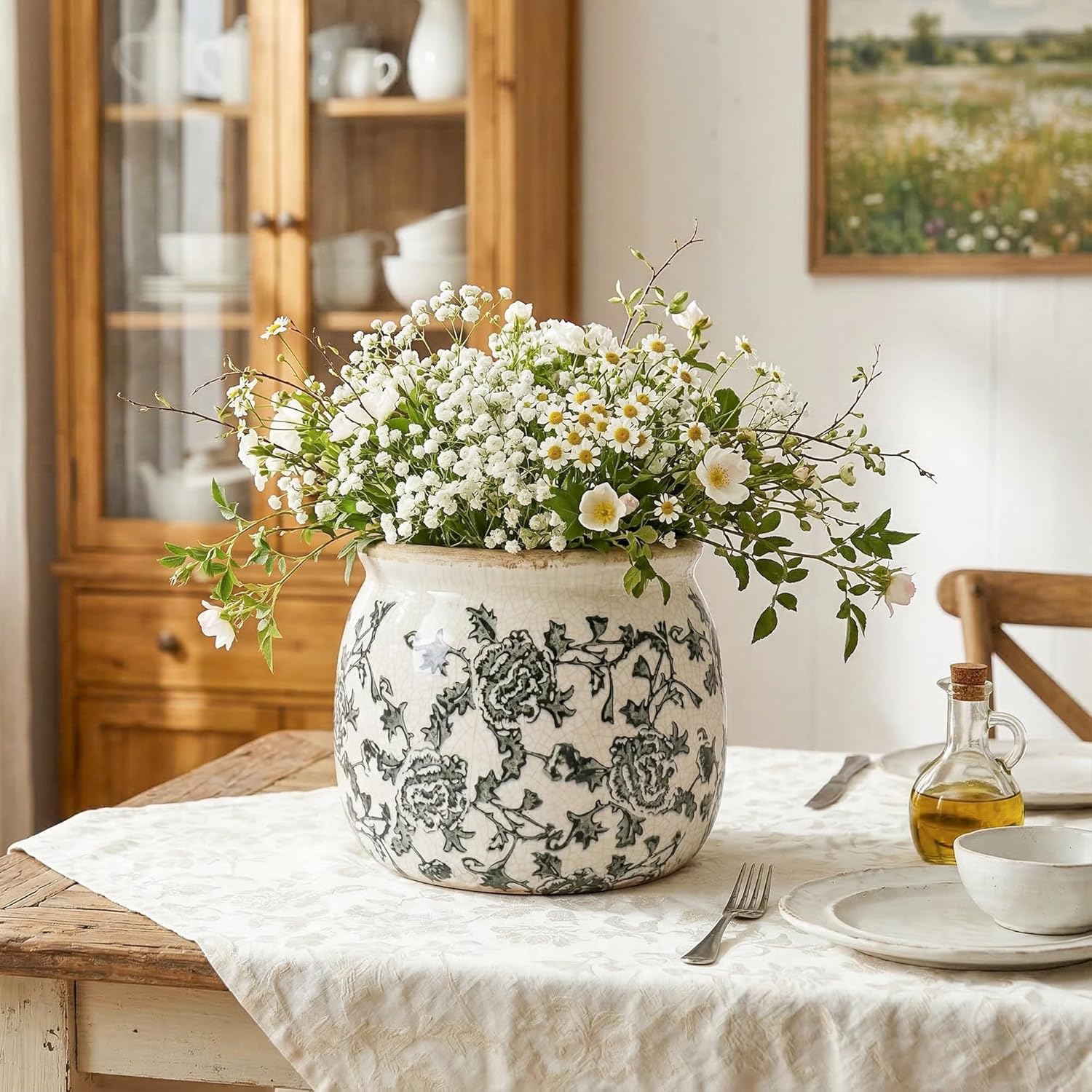 Vintage Ceramic Planter / Grey-round