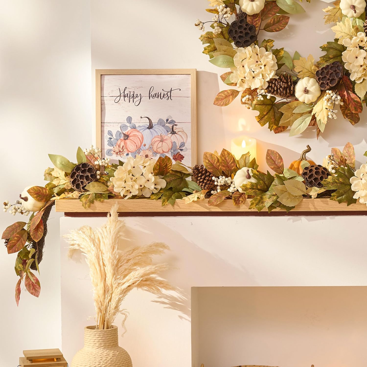 Artificial Fall Autumn Harvest Garland for Mantel / 6 ft