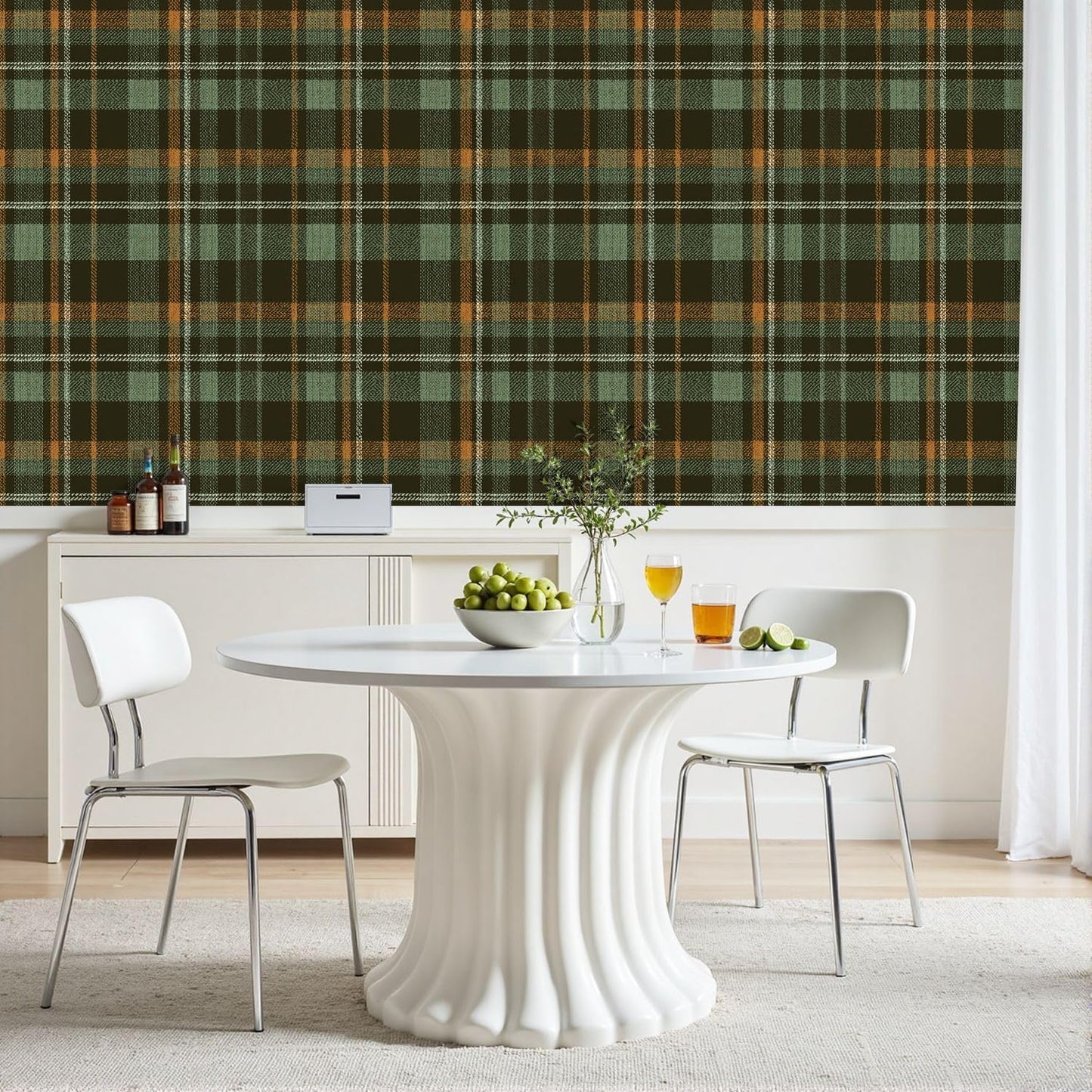 Peel and Stick Wallpaper Plaid green Herringbone textured seamless / Multi8 / 24 x 118 / Brown