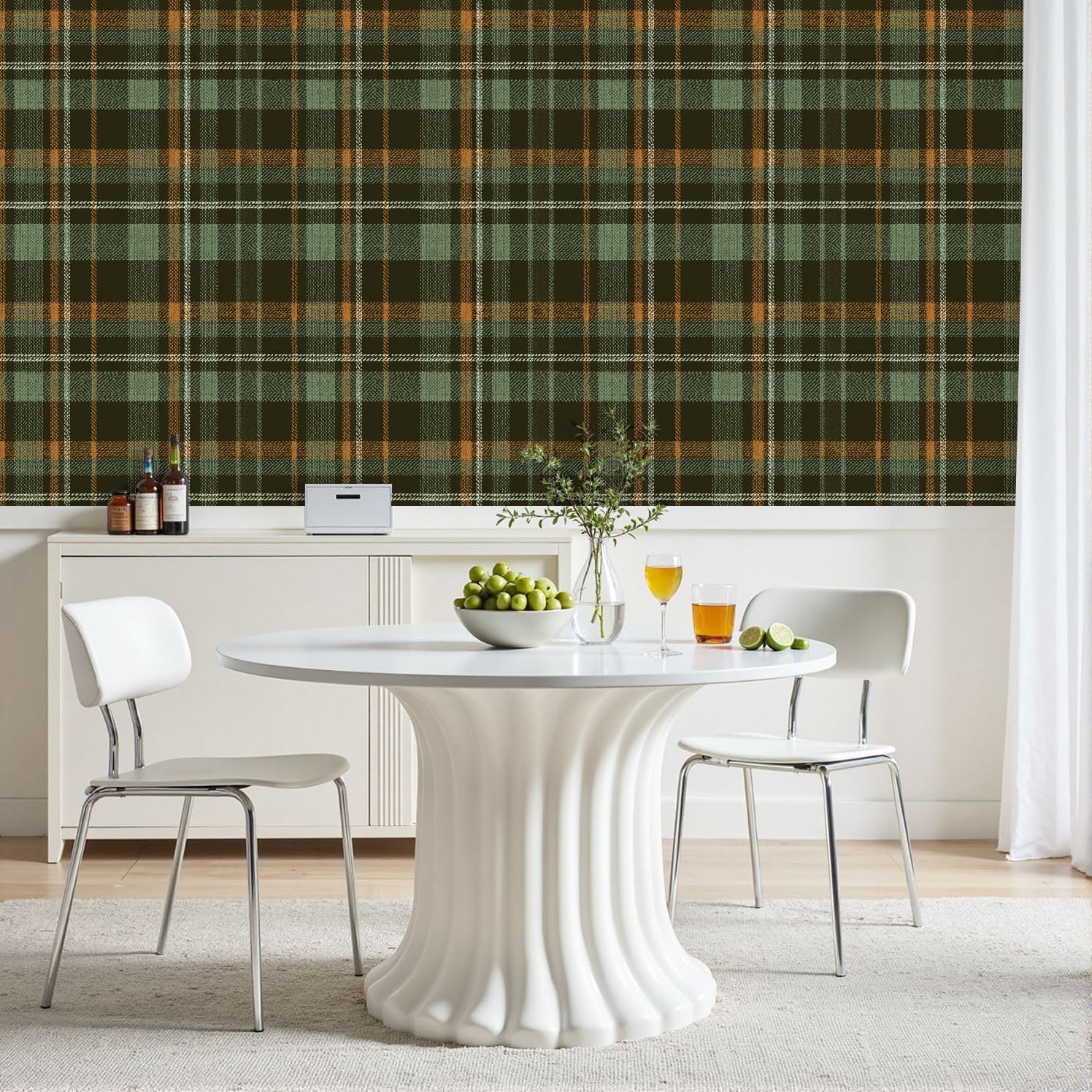 Peel and Stick Wallpaper Plaid green Herringbone textured seamless / Multi8 / 24 x 118 / Brown